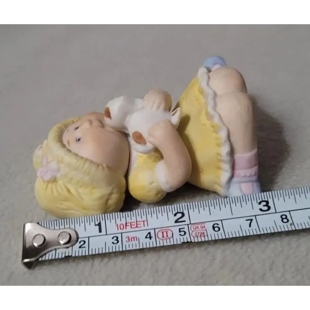 Vintage Cabbage Patch Kids Porcelain Girl Yellow Dress with Puppy Figurine 1985